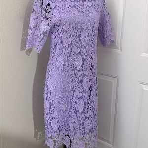 Nina Leonard Lilac Lace Midi Dress